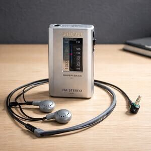 Vintage Aiwa CR-LA5 is a Portable AM/FM Pocket Radio + Headphones Works Great